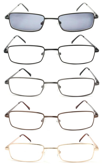5-Pack Spring Hinge Reading Glasses Men and Women Includes Sun Readers