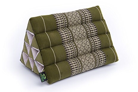 Triangle Pillow 13"x8"(medium size), 100% Kapok-Stuffing, Thai Design Bamboo Green.
