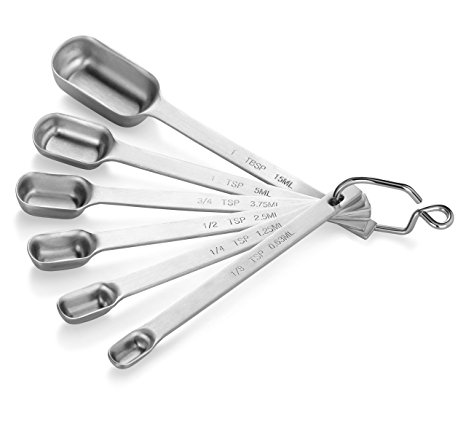 New Star Foodservice 43136 Stainless Steel 18/8 Measuring Spoons (Set of 6), Silver