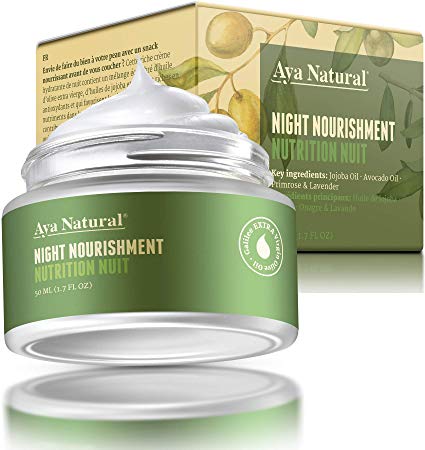 All Natural Night Cream Face Moisturizer - Vegan Anti Aging Night Time Anti Wrinkle Dark Spot Corrector for Dry Skin by Aya Natural