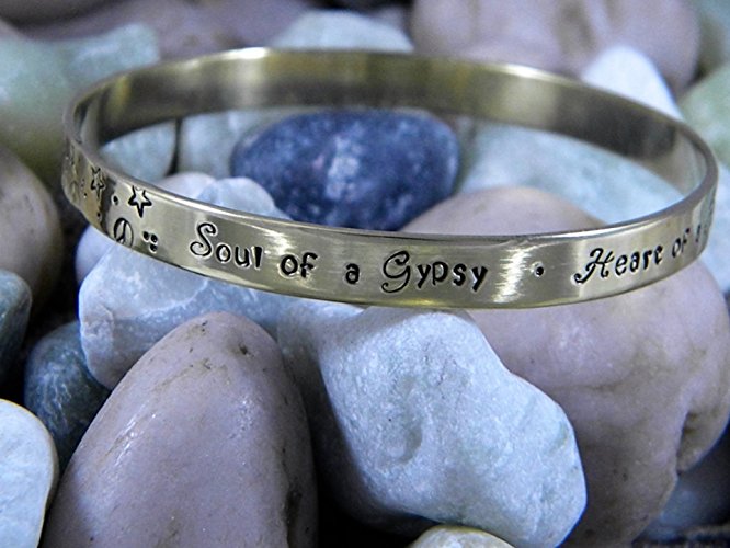 Soul of a Gypsy Heart of a Hippie Spirit of a Fairy Hand Stamped Gold Bangle