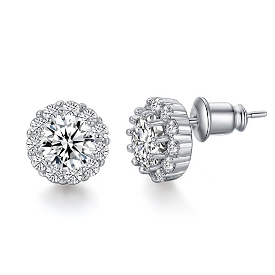 UMODE Jewelry 6mm 0.75 carat Flower Halo Cubic Zirconia CZ Diamond Post Stud Earring For Women 0.4x0.4 In