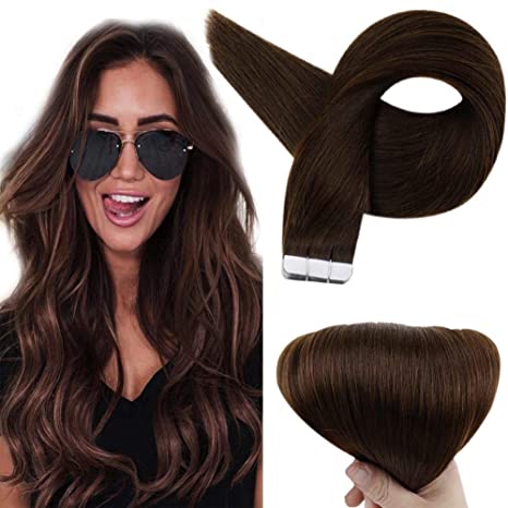 Full Shine Skin Weft Tape In Hair Extensions 10 Inch Glue On Invisible Straight Remy Human Hair Color 4 Medium Brown Tape Ins 30 Gram Tape On Natural Human Hair Extensions