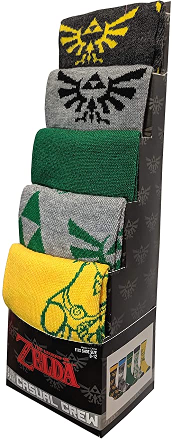 Bioworld The Legend of Zelda 5-Pack Pair of Casual Crew Socks for Men, 43689