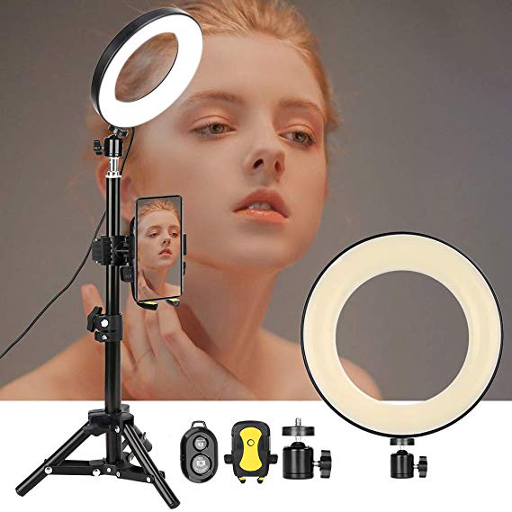 ZOMEI 6" Selfie Ring Light with Tripod Stand & Cell Phone Holder for Live Stream/Makeup, YouTube Video/Photography Compatible with iPhone Android