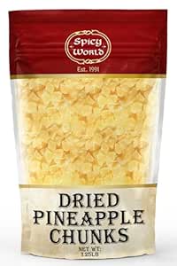 Spicy World Dried Pineapple Chunks 1.25 LB Jumbo Bag - Great Snack, Vegan, Dehydrated Pineapple Bulk, All Natural, Lightly Sweetened Dried Pineapples