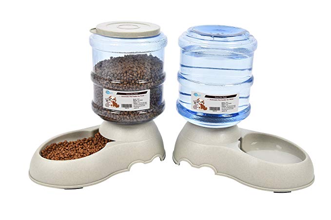 YGJT Automatic Pet Feeder Dog/Cat Food and Water Dispenser-2 Pieces-Water Bowl Dish 3.75L(0.99Gals)