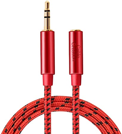 Headphone Extension Cable,CableCreation 6FT 3.5mm 1/8’’ Male to Female Audio Stereo Cable with Silver-Plating Copper Compatible iPhones,Samsung,Sony Beats,Speakers,24K Gold Plated, Red