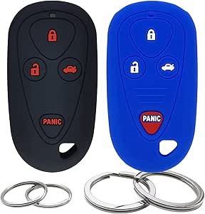 GFDesign 2 Pcs Silicone 4 Buttons Key Fob Cover Remote Case Keyless Rubber Protector Holder Compatible with Acura CL RL TL TSX (Black & Blue)