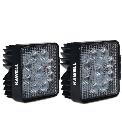 KAWELL® 2 Pack 4.5" 27W Square Thick Type DC 9-32V 6000K 1800LM 60 Degree LED for ATV Jeep boat suv truck car atvs light Off Road Waterproof Led Flood Work Light