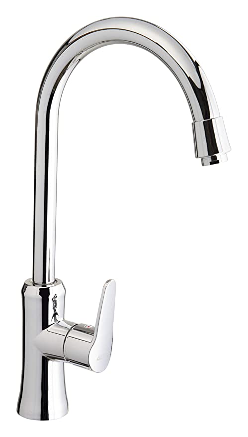 ALTON ABS 360 Degree Rotation Single Lever Hot and Cold Sink Mixer with Swivel Spout, Silver, Chrome Finish ( Large )