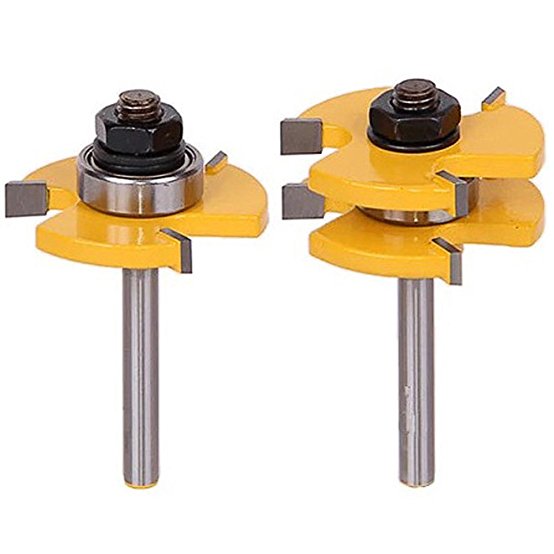 2Pcs Tongue and Groove Router Bit, Grooving Router Bit, 3 Teeth T Shape, 1/4"" Shank Wood Milling Saw Cutter New Woodworking Tools