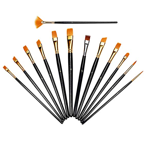 ATMOKO 13 Pieces Paint Brushes Set, Professional Artist Paint Brushes Set Watercolor, Acrylic & Oil Paintings, Perfect Painting Canvas, Ceramic, Clay, Wood & Models, Great Gift Kids, Artists Amateurs