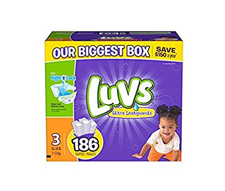 luvs diapers size 3, 186 count