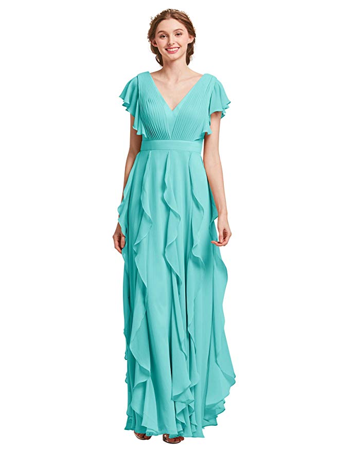 AW Chiffon Bridesmaid Dresses with Sleeves Long Prom Dresses Women's Wedding Guest Dresses Formal Dresses