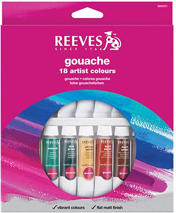 Reeves 18-Pack Gouache Color Tube Set, 10ml