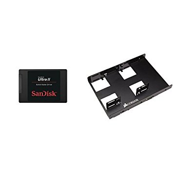 SanDisk Ultra II 960GB SATA III 2.5-Inch 7mm Height Solid State Drive (SSD) with Read Up To 550MB/s- SDSSDHII-960G-G25 & Corsair Dual SSD Mounting Bracket 3.5" Bundle