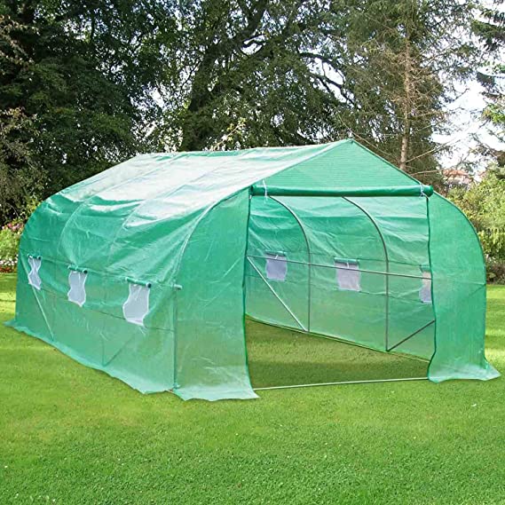 GALSOAR Greenhouse,Upgrade 12'x10'x7' Large Portable Greenhouse,Heavy Duty Walk-in Plant Hot House, Tunnel Garden with Zipper Door and 6 Roll-Up Windows, Green