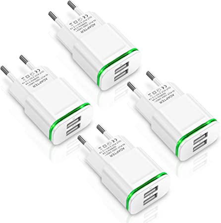 4-Pack European Plug Adapter, LUOATIP 2.1A Europe Dual USB Wall Charger Travel Power Adaptor for iPhone 13 12 11 XS Max XR X 8 7 6 6S Plus 5 5S 5C SE, Samsung Galaxy, Pad, LG, Android, Cell Phone