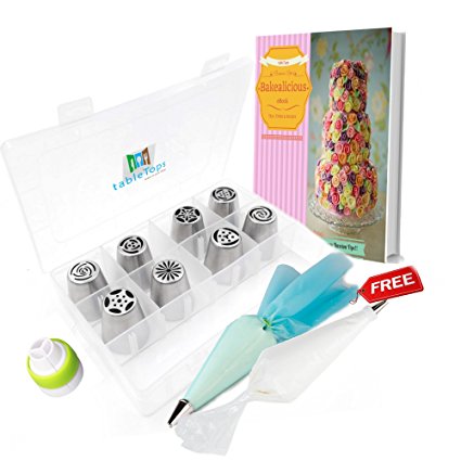 Cake Decoration Russian Icing tips set-the ONLY KIT with BONUS Reusable silicone bag-x10 Disposable icing pastry bags.21 Baking Tools Supply. Professional Stainless Steel Russian Piping Tips Nozzles.