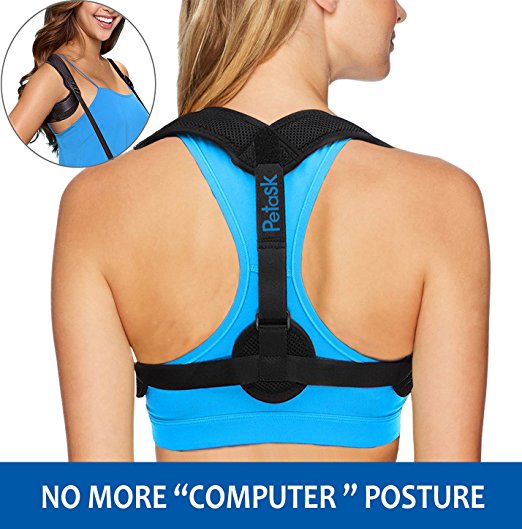 Back Posture Corrector for Women and Men, Adjustable Posture Support Clavicle Brace Trainer Upper Back Straightener with Two Pads for Hunchback, Slouching, Rounded Shoulder, Neck Pain Relief Black