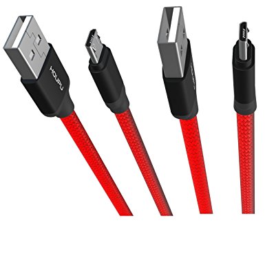 [2-Pack] HOUPU 6ft Micro USB Cable - Nylon Braided, Fast Charging and Sync Data Cord for Android, Samsung, Kindle Fire, LG, HTC, Nokia, Sony, Motorola - Red