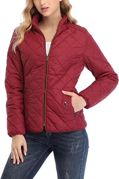 Dilgul Womens Quilted Jackets Lightweight Stand Collar Zipper Padded Outwear Jackets Outdoor Coat