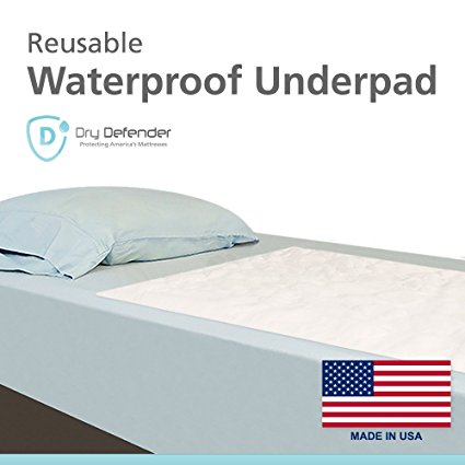 Dry Defender Reusable Waterproof Mattress Pad (17in x 24in) - Washable Waterproof Bed Pads for Kids, Adults or Pets