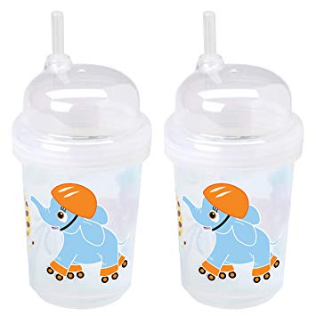 nuspin kids 8 oz Zoomi Straw Sippy Cup, Safari Animals Style, 2 Pack