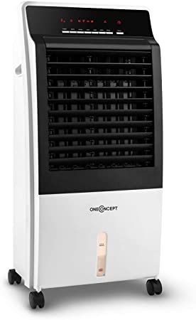 OneConcept CTR-1-4-in-1 Air Cooler Fan Humidifier Air Purifier, Ioniser, Water Tank: 8 Litres, Air Flow: 360 m³ / h, Power Consumption: 65 Watts, Mobile, Remote Control Included - Ivory