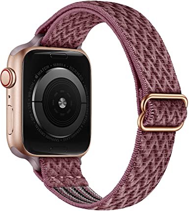SICCIDEN Slim Stretchy Bands Compatible with Apple Watch Band 41mm 40mm 38mm 45mm 44mm 42mm, Elastics Nylon Thin Band Strap for iWatch SE Series 7 6 5 4 3 2 1 (Smokey Mauve/Rose Gold, 41mm 40mm 38mm)