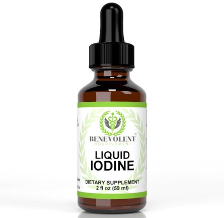 Liquid Iodine Dietary Supplement  as Potassium Iodide by Benevolent Nourishment Natural Tincture Drops Absorb Fast Potent and Effective1300 Servings per 2oz Bottle