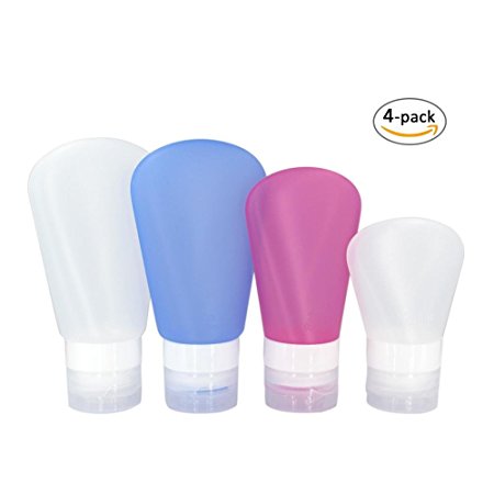 XPROS Leak Proof Travel Bottles Silicone Refillable Travel Size Container Set for Liquids Toiletries Shampoo, Soap, Lotion (4-Pack, Size: 1.25oz / 2oz / 3oz - SMLL)