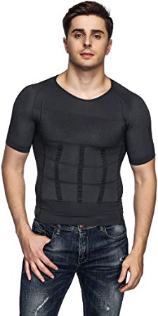 Odoland Men's Body Shaper Slimming Shirt Tummy Waist Vest Lose Weight Shirt, Men's Elastic Sculpting Vest Thermal Compression Base Layer Slim Compression Muscle Tank Shapewear Men