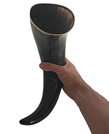 AleHorn Handcrafted 20" Polished Viking Drinking Horn with Stand