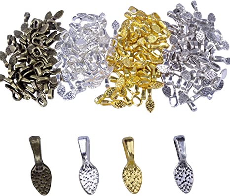 BronaGrand 200Pcs Spoon Glue on Bails for Earrings Pendants Charms Jewelry Making Crafting Mixed 4 Colors