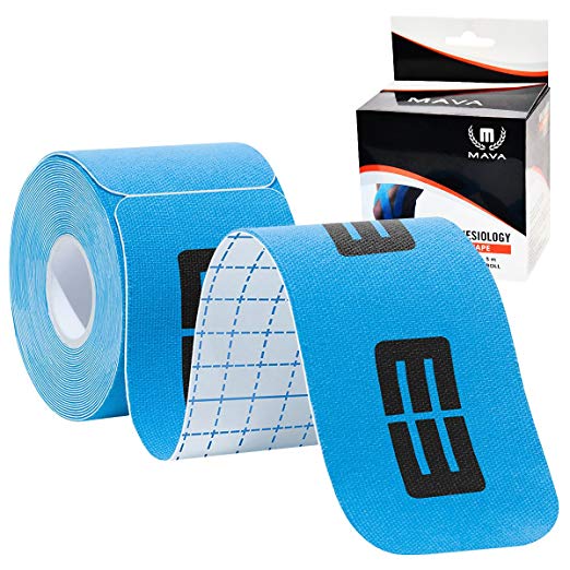 MavaSports Kinesiology Tape -16.4 Feet Precut Elastic Roll - Best Pain Relief Therapeutical Tape for Muscles Recovery, Knee, Shoulder, Ankle, Elbow - Pro & Olympic Athletes Choice - Waterproof