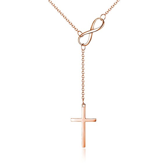 Infinity Cross Pendant Y Necklace Lariat Style | .925 Sterling Silver | 3 Finishes Available