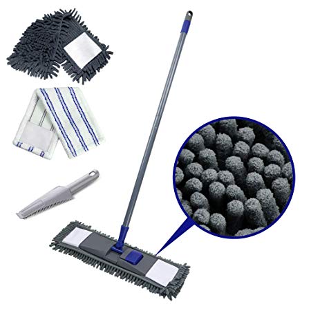 Flat Mop with 2 Mop Refills Chenille Magic Dust Cleaning Mop Send Scraping Dust Tool Masthome