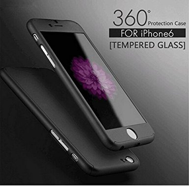Drhob Iphone6/6s 4.7 Luxury Hard PC Case for Front Clear Glass Film Metal Back Cover Coverage of 360 Degree（ Black）