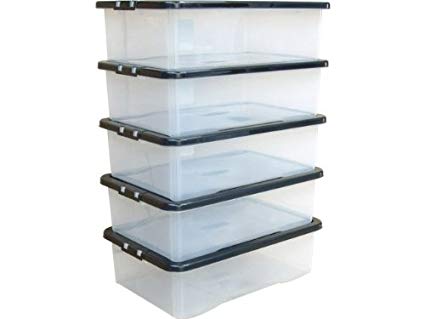 Stacking Boxes/Nestable containers (with clear lids) - 32ltr - Set of 5