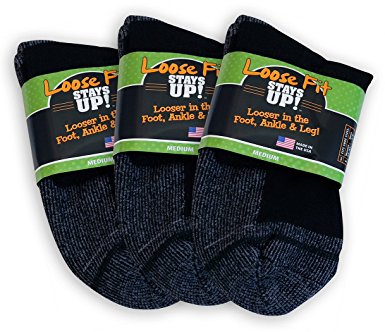Loose Fit Stays Up Men's and Women's Quarter Socks 3 Pack Made in USA!