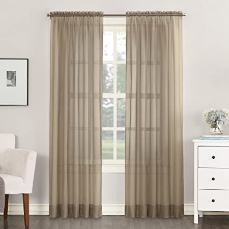 No. 918 Emily Sheer Voile Rod Pocket Curtain Panel, 59" x 63", Taupe