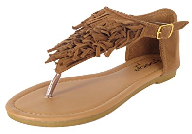 Bebe Girls Open Toe Fringe Ankle Strap Thong Sandals (See More Colors and Sizes)