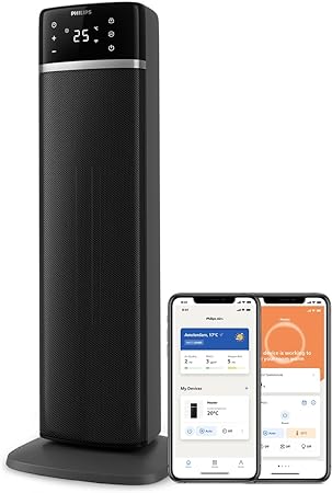 Philips Ceramic Fan Heater 5000 Series, Ceramic Heating Technology, AI- Powered for Energy Saving, Heats Up in 2 Seconds with 5 Built-In Safety Features, App Control, Grey & Black (CX5120/11)