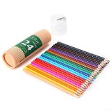 iArtker Long Triangular Drawing PencilsColored Pencils Set of 24 Assorted in Vase Tubular Package with a Lid Contains a High Quality Sharpener