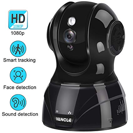 Vancle Wireless IP Camera 1080p HD with Motion Detection Night Vision Two Way Audio Pan/Tilt/Zoom Supports 2.4G WiFi for Home Surveillance Baby/Elder/Pet Monitor, Works with Alexa for Phone/iPad/PC