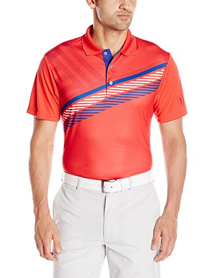 PGA TOUR Men's Golf Performance Short Sleeve Printed Flag Polo Shirt