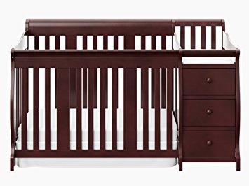 Stork Craft Portofino 4 in 1 Fixed Side Convertible Crib Changer, Cherry