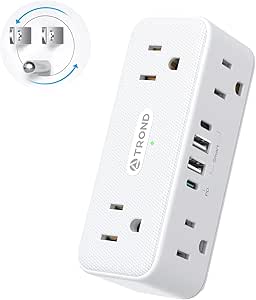 TROND Outlet Extender Surge Protector, 6 AC Outlet Splitter with 360° Rotating Plug, Multi Plug Adapter with PD 20W USB C, 900J, 2 USB-A & 2 USB-C, 3 Way Wall Extension Outlet for Home Office Travel